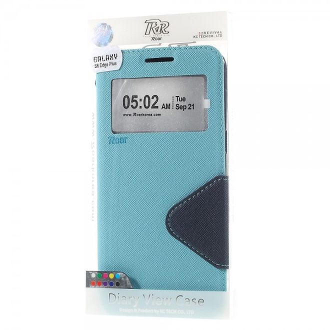 Galaxy S6 Edge Plus Roar Korea Modische Leder Case Hülle mit kleinem Fenster - hellblau