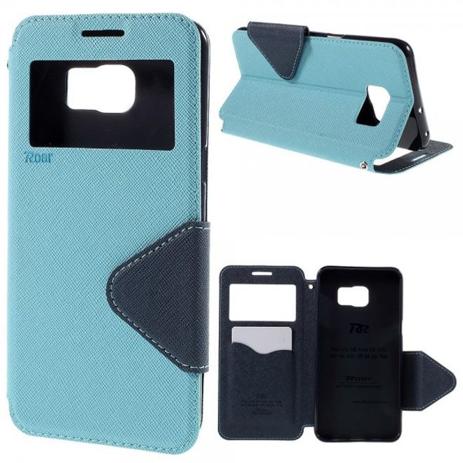 Galaxy S6 Edge Plus Roar Korea Modische Leder Case Hülle mit kleinem Fenster - hellblau