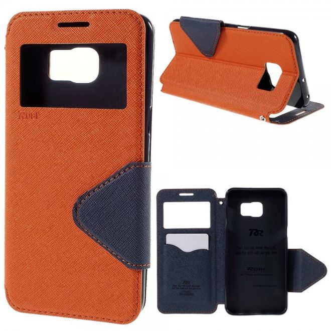 Galaxy S6 Edge Plus Roar Korea Modische Leder Case Hülle mit kleinem Fenster - orange