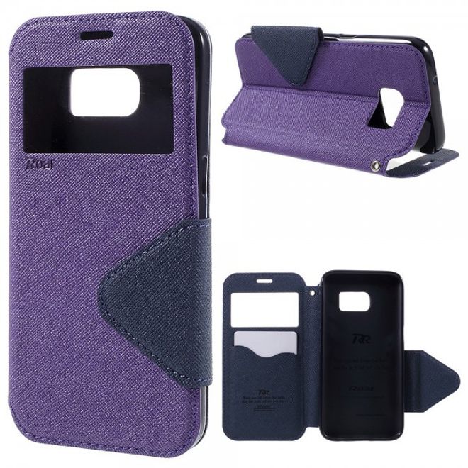 Samsung Galaxy S7 Leder Cover Hülle mit kleinem Fenster von Roar Korea - purpur
