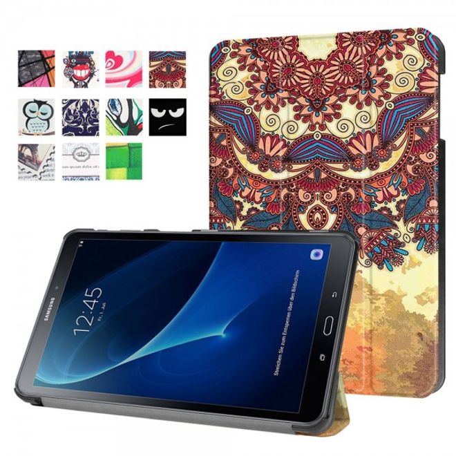 Samsung Galaxy Tab A 10.1 (2016) Leder Smart Case Hülle mit Blumen im Retro Look