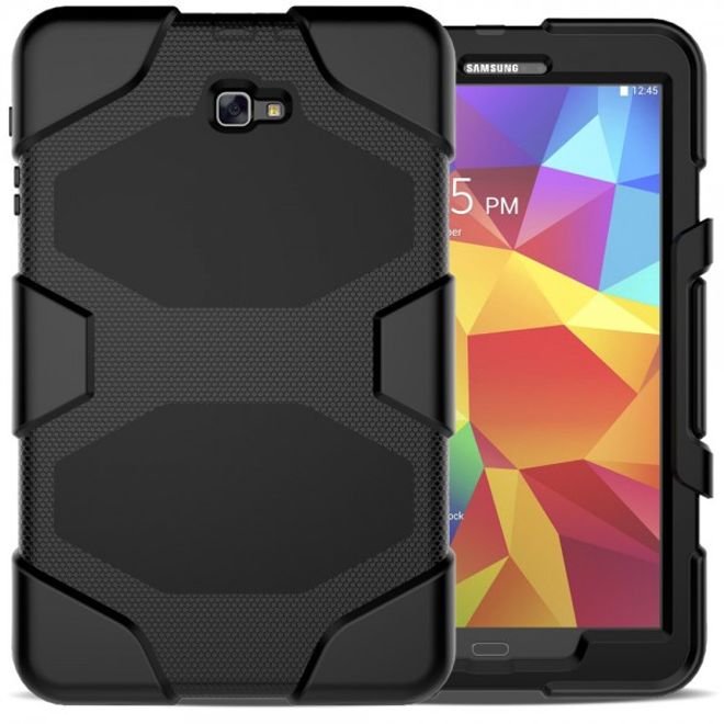 Samsung Galaxy Tab A 10.1 (2016) Robuste Hart Plastik Case Hülle mit Kickstand - schwarz