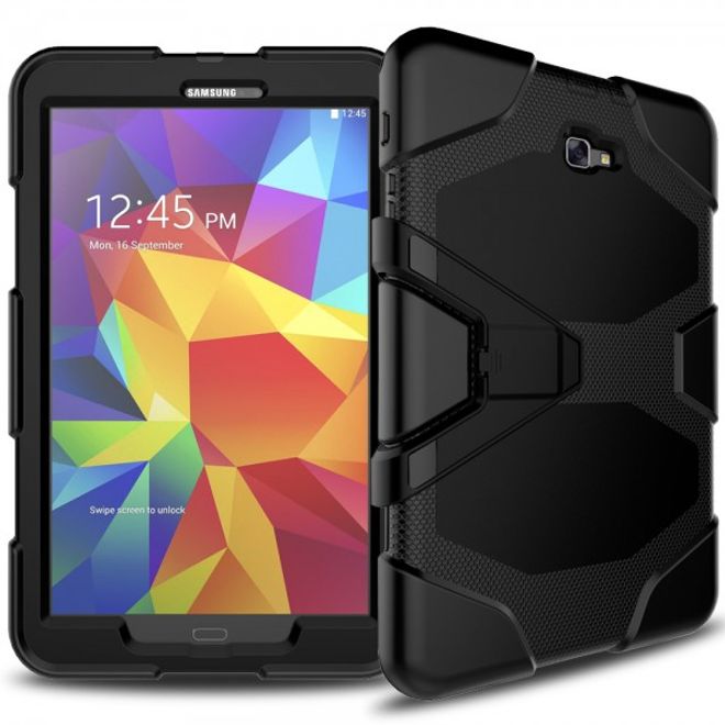 Samsung Galaxy Tab A 10.1 (2016) Robuste Hart Plastik Case Hülle mit Kickstand - schwarz