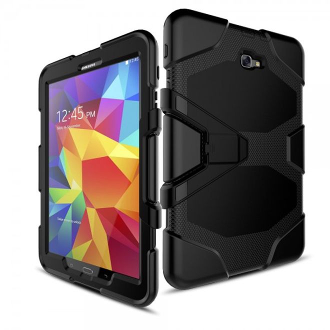 Samsung Galaxy Tab A 10.1 (2016) Robuste Hart Plastik Case Hülle mit Kickstand - schwarz