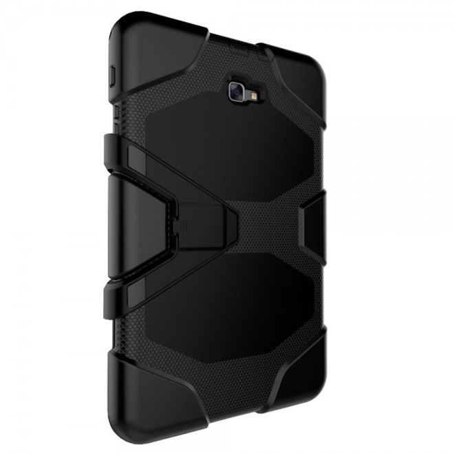 Samsung Galaxy Tab A 10.1 (2016) Robuste Hart Plastik Case Hülle mit Kickstand - schwarz