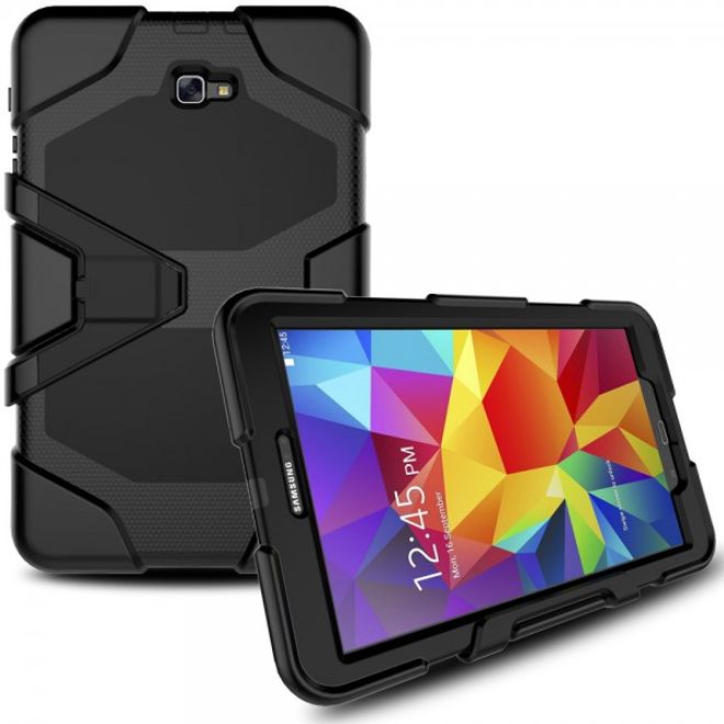 Samsung Galaxy Tab A 10.1 (2016) Robuste Hart Plastik Case Hülle mit Kickstand - schwarz