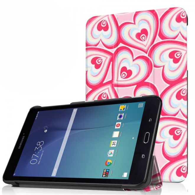 Samsung Galaxy Tab E 8.0 Dreifach faltbare Leder Cover Flip Hülle mit Herzmuster