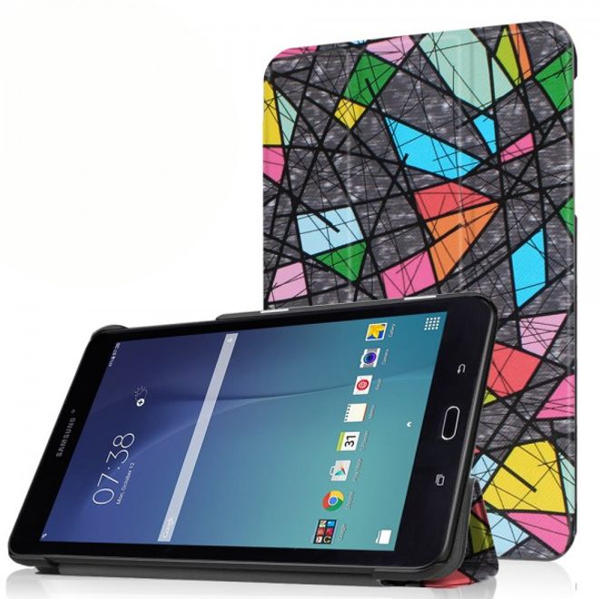 Samsung Galaxy Tab E 8.0 Dreifach faltbare Leder Cover Flip Hülle mit abstrakten Zeichnungen