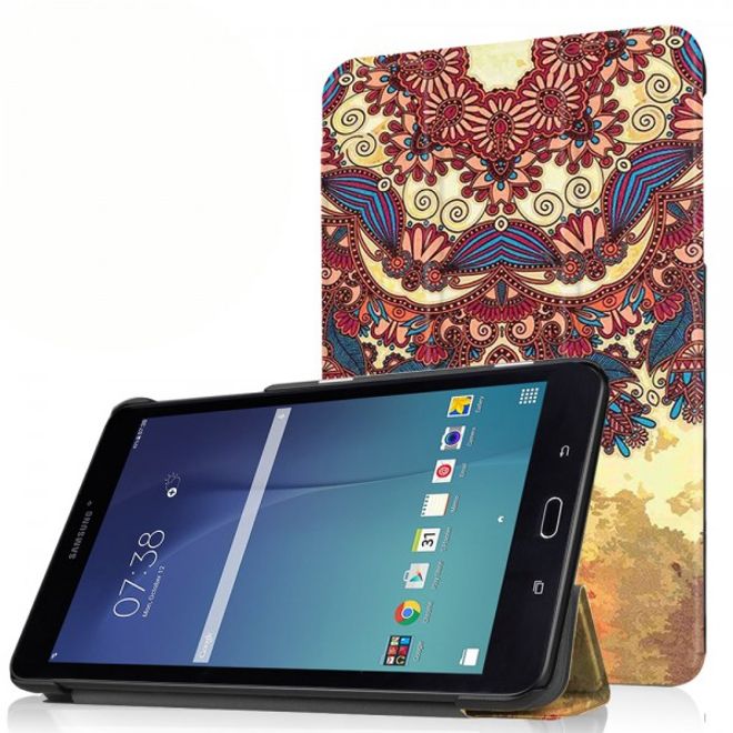Samsung Galaxy Tab E 8.0 Dreifach faltbare Leder Cover Flip Hülle mit wunderschönem, geometrischem Muster