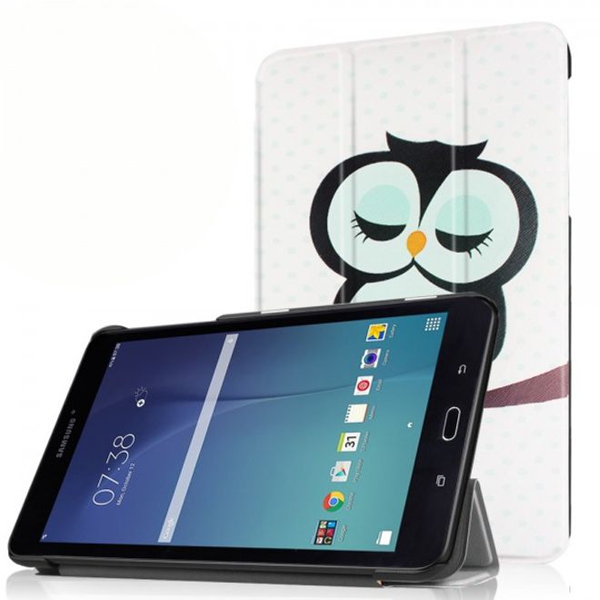Samsung Galaxy Tab E 8.0 Dreifach faltbare Leder Cover Flip Hülle mit schlafender Eule