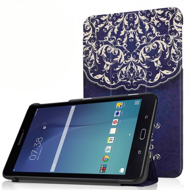 Samsung Galaxy Tab E 8.0 Dreifach faltbare Leder Cover Flip Hülle mit Mandala im Retrolook