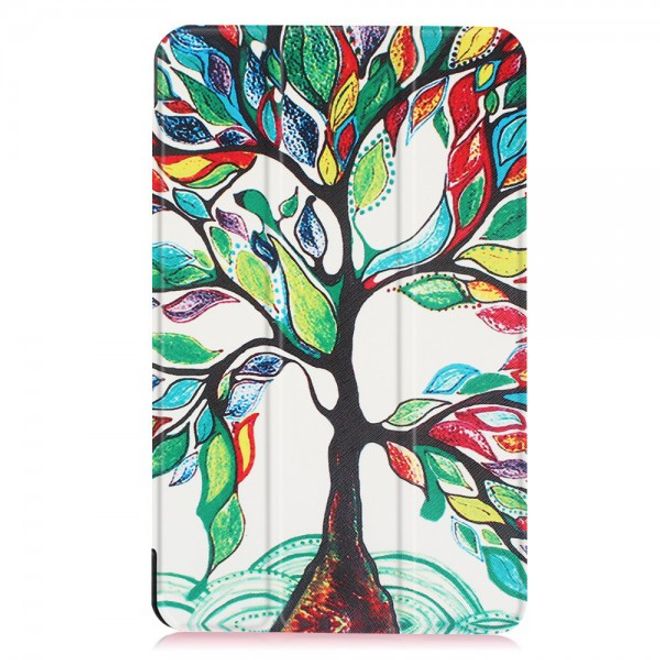 Samsung Galaxy Tab E 8.0 Dreifach faltbare Leder Cover Flip Hülle mit farbigem Baum