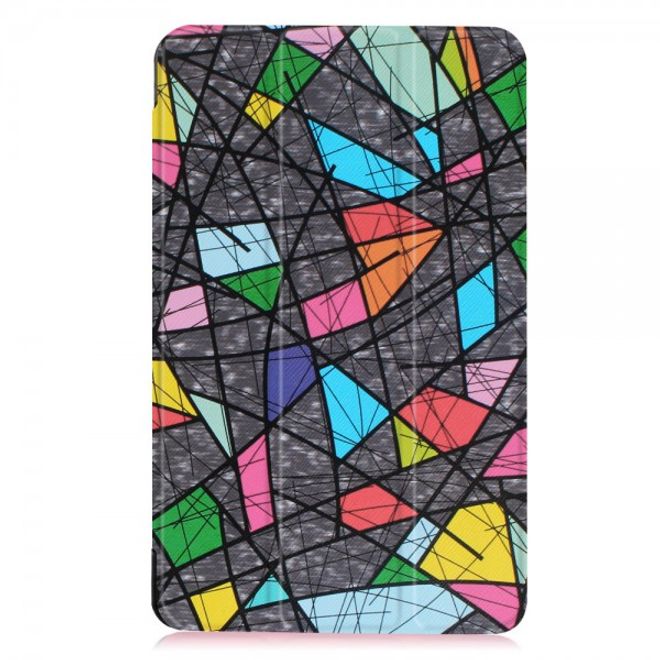 Samsung Galaxy Tab E 8.0 Dreifach faltbare Leder Cover Flip Hülle mit abstrakten Zeichnungen