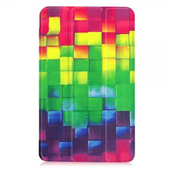 Samsung Galaxy Tab E 8.0 Dreifach faltbare Leder Cover Flip Hülle mit 3D geometrischem Figuren