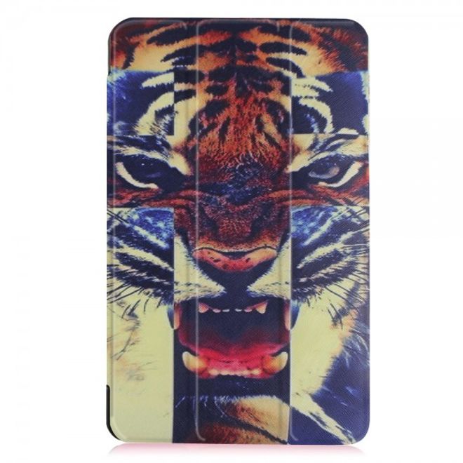 Samsung Galaxy Tab E 8.0 Dreifach faltbare Leder Cover Flip Hülle mit bösem Tiger