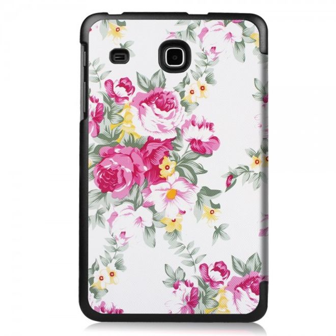 Samsung Galaxy Tab E 8.0 Dreifach faltbare Leder Cover Flip Hülle mit blühenden Blumen