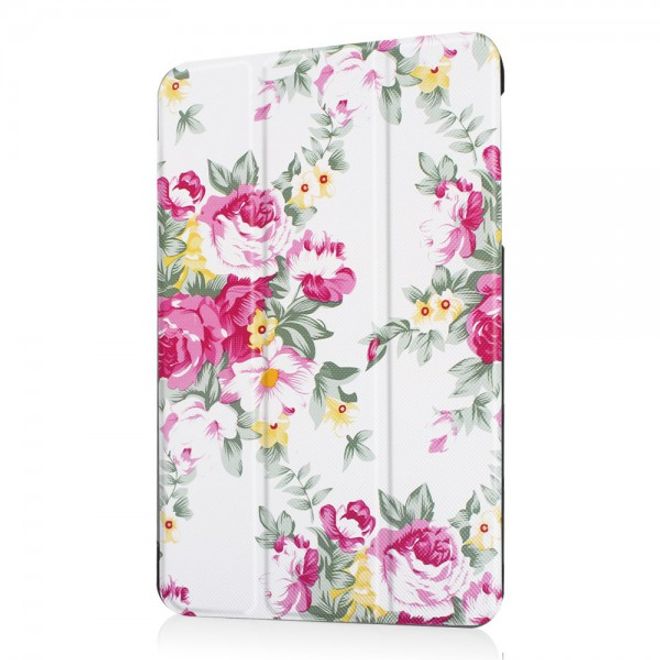 Samsung Galaxy Tab E 8.0 Dreifach faltbare Leder Cover Flip Hülle mit blühenden Blumen