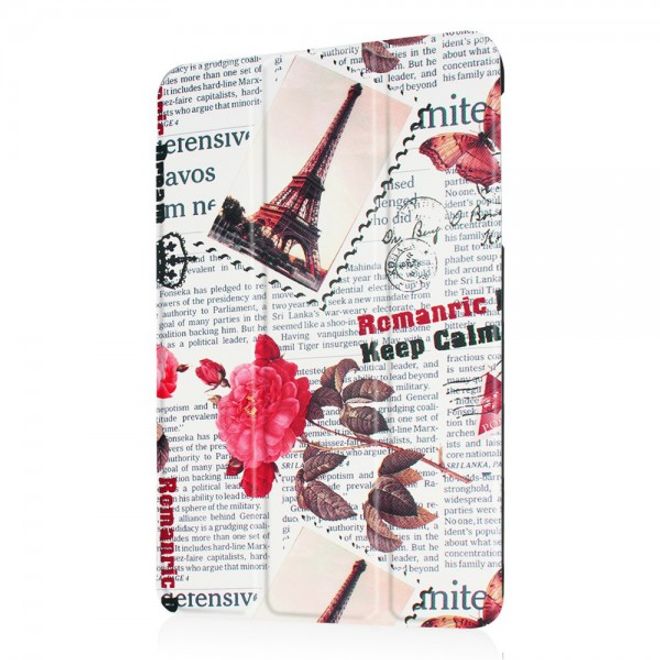 Samsung Galaxy Tab E 8.0 Dreifach faltbare Leder Cover Flip Hülle mit Zeitung und Stempel