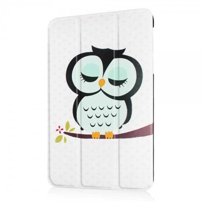 Samsung Galaxy Tab E 8.0 Dreifach faltbare Leder Cover Flip Hülle mit schlafender Eule