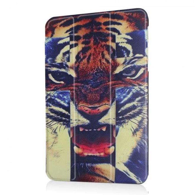 Samsung Galaxy Tab E 8.0 Dreifach faltbare Leder Cover Flip Hülle mit bösem Tiger