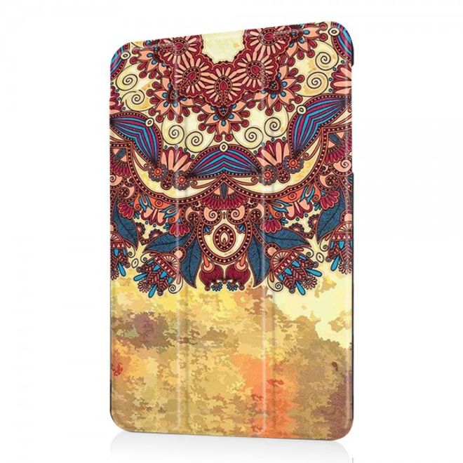 Samsung Galaxy Tab E 8.0 Dreifach faltbare Leder Cover Flip Hülle mit wunderschönem, geometrischem Muster