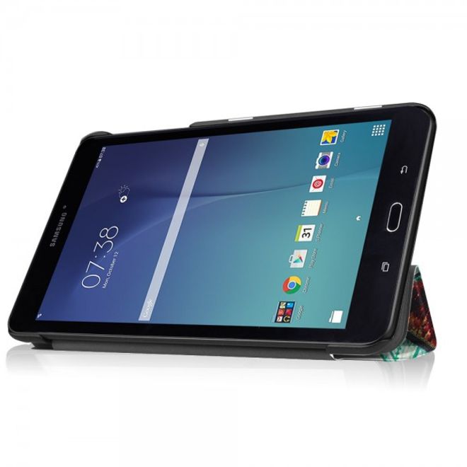 Samsung Galaxy Tab E 8.0 Dreifach faltbare Leder Cover Flip Hülle mit farbigem Baum