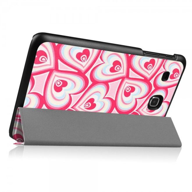 Samsung Galaxy Tab E 8.0 Dreifach faltbare Leder Cover Flip Hülle mit Herzmuster
