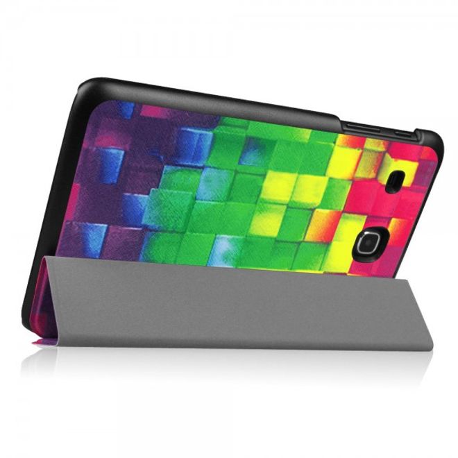 Samsung Galaxy Tab E 8.0 Dreifach faltbare Leder Cover Flip Hülle mit 3D geometrischem Figuren