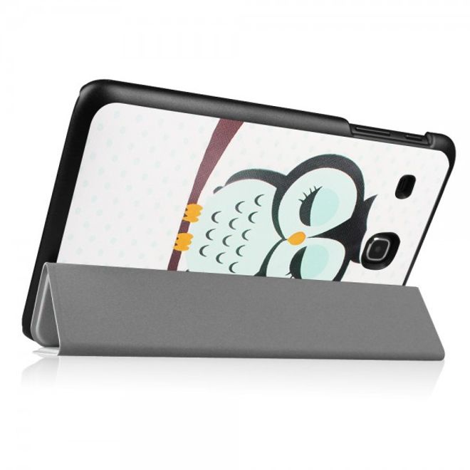 Samsung Galaxy Tab E 8.0 Dreifach faltbare Leder Cover Flip Hülle mit schlafender Eule