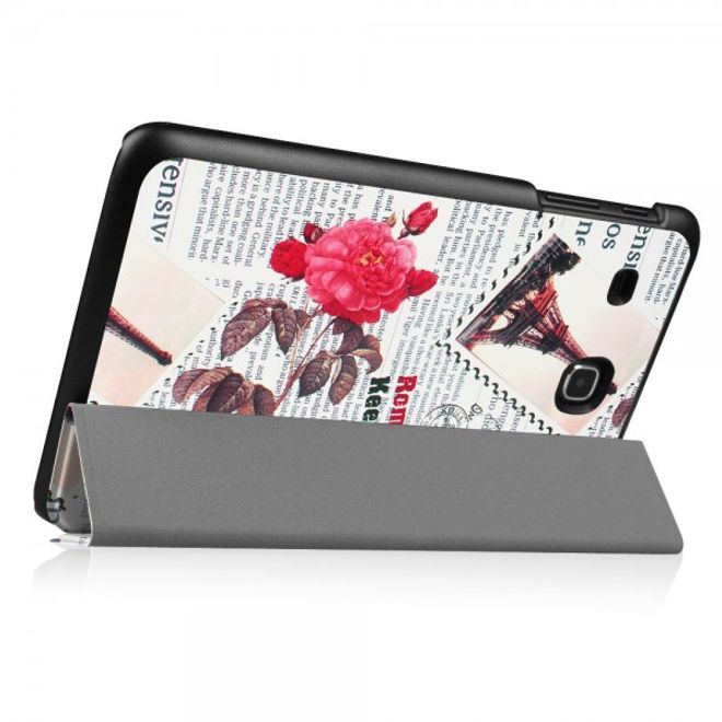 Samsung Galaxy Tab E 8.0 Dreifach faltbare Leder Cover Flip Hülle mit Zeitung und Stempel