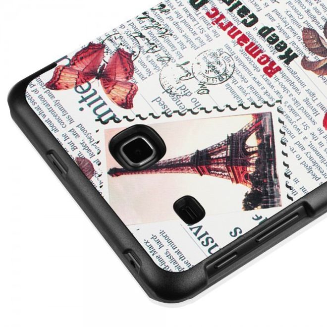 Samsung Galaxy Tab E 8.0 Dreifach faltbare Leder Cover Flip Hülle mit Zeitung und Stempel