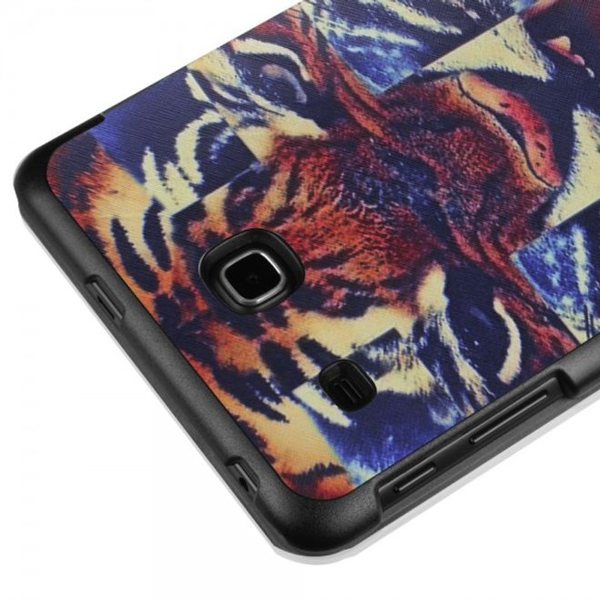 Samsung Galaxy Tab E 8.0 Dreifach faltbare Leder Cover Flip Hülle mit bösem Tiger