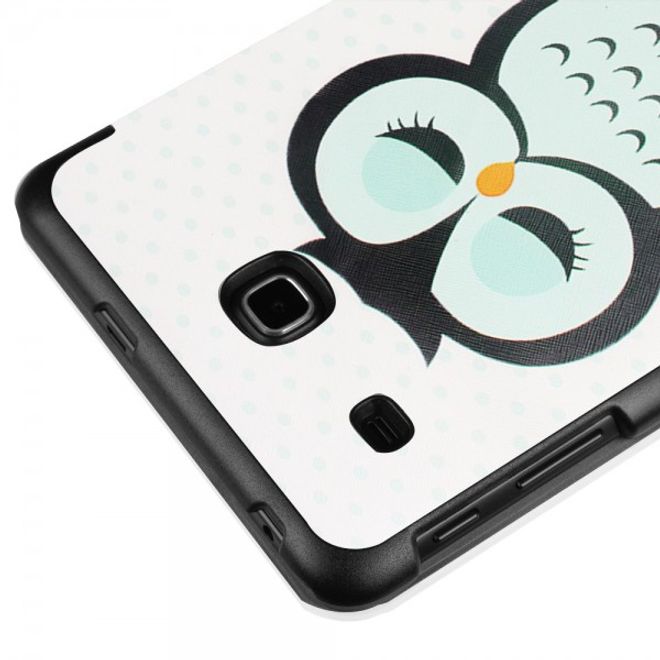 Samsung Galaxy Tab E 8.0 Dreifach faltbare Leder Cover Flip Hülle mit schlafender Eule