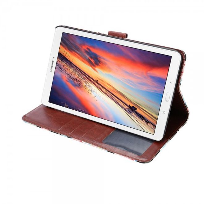 Samsung Galaxy Tab E 8.0 Leder Case Hülle mit stoffartiger Oberfläche und Blumenmuster - schwarz