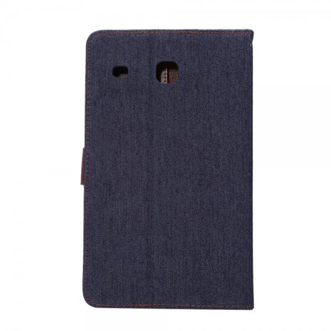 Samsung Galaxy Tab E 8.0 Leder Cover Hülle mit stoffartiger Oberfläche im Jeanslook - schwarzblau