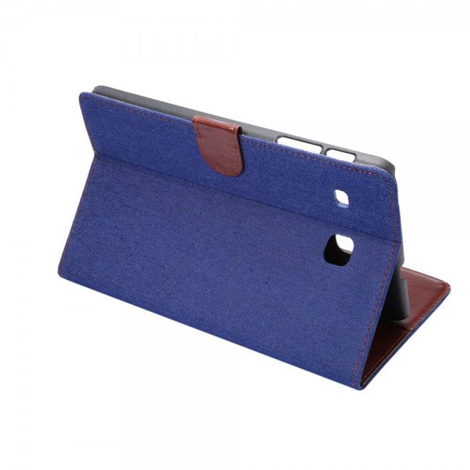 Samsung Galaxy Tab E 8.0 Leder Cover Hülle mit stoffartiger Oberfläche im Jeanslook - dunkelblau
