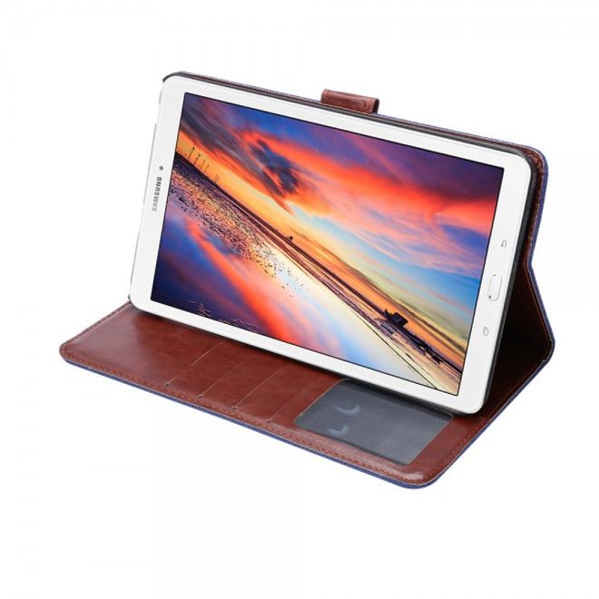 Samsung Galaxy Tab E 8.0 Leder Cover Hülle mit stoffartiger Oberfläche im Jeanslook - dunkelblau