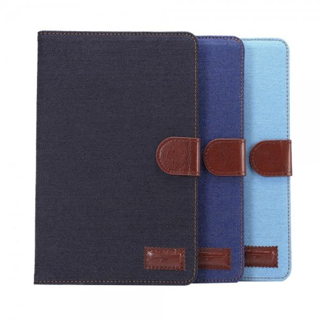 Samsung Galaxy Tab E 8.0 Leder Cover Hülle mit stoffartiger Oberfläche im Jeanslook - schwarzblau