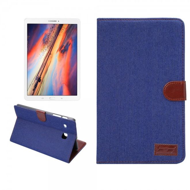 Samsung Galaxy Tab E 8.0 Leder Cover Hülle mit stoffartiger Oberfläche im Jeanslook - dunkelblau