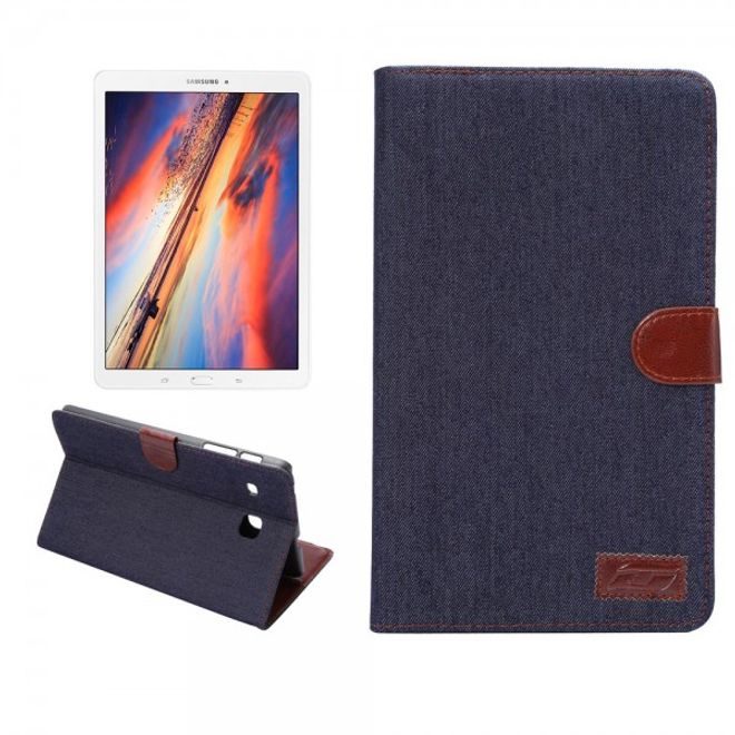 Samsung Galaxy Tab E 8.0 Leder Cover Hülle mit stoffartiger Oberfläche im Jeanslook - schwarzblau