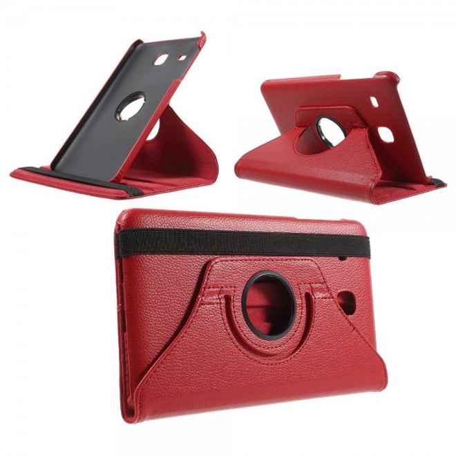 Samsung Galaxy Tab E 8.0 Leder Flip Cover Case Hülle mit rotierbarer Standfunktion - rot