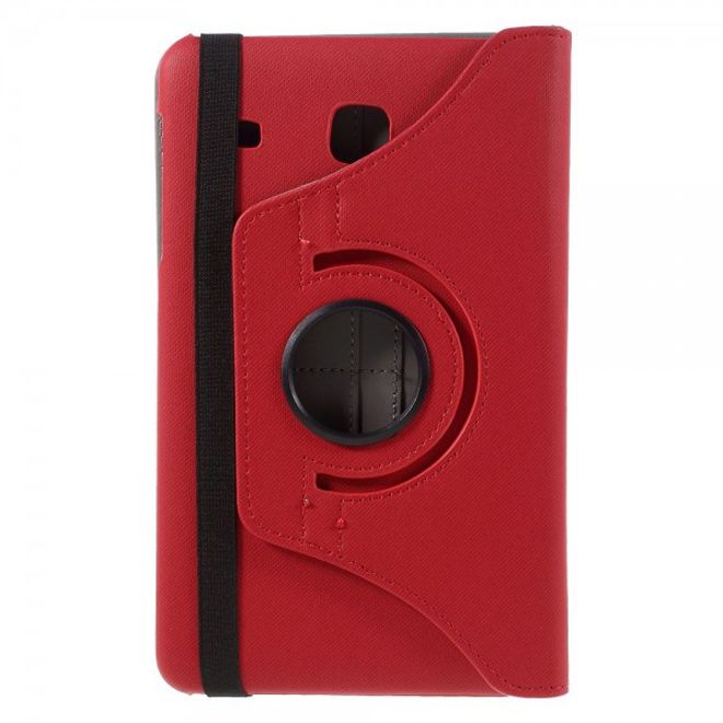 Samsung Galaxy Tab E 8.0 Rotierbare Leder Cover Hülle mit stoffartiger Textur und Standfunktion - rot