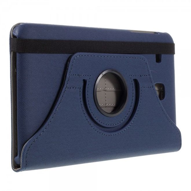 Samsung Galaxy Tab E 8.0 Rotierbare Leder Cover Hülle mit stoffartiger Textur und Standfunktion - dunkelblau