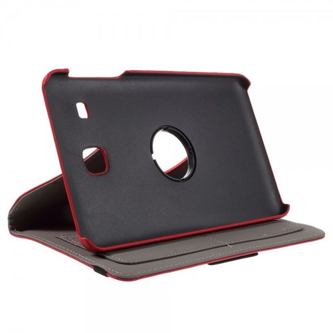 Samsung Galaxy Tab E 8.0 Rotierbare Leder Cover Hülle mit stoffartiger Textur und Standfunktion - rot
