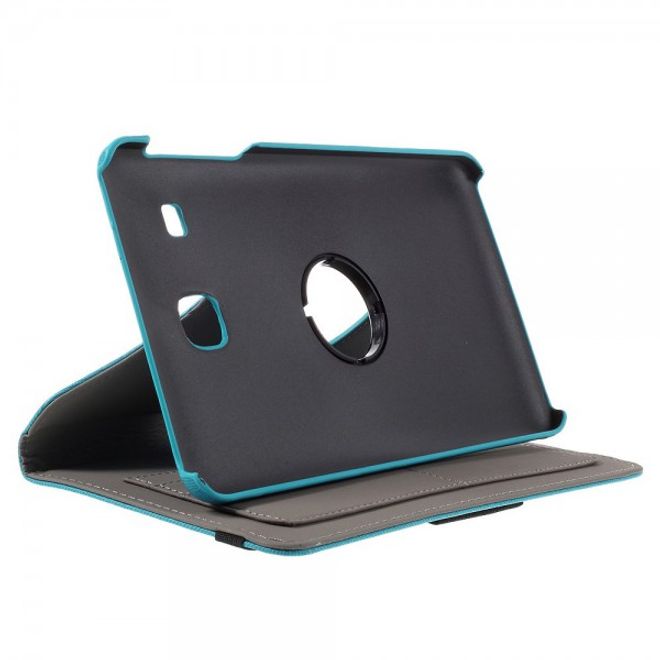 Samsung Galaxy Tab E 8.0 Rotierbare Leder Cover Hülle mit stoffartiger Textur und Standfunktion - hellblau