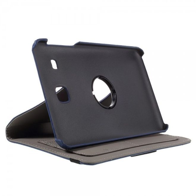 Samsung Galaxy Tab E 8.0 Rotierbare Leder Cover Hülle mit stoffartiger Textur und Standfunktion - dunkelblau