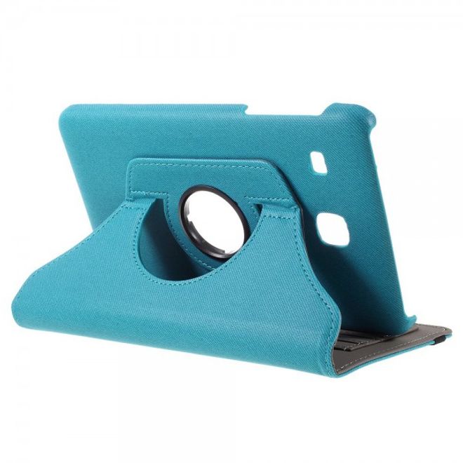 Samsung Galaxy Tab E 8.0 Rotierbare Leder Cover Hülle mit stoffartiger Textur und Standfunktion - hellblau