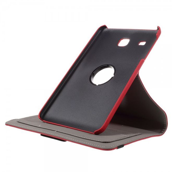 Samsung Galaxy Tab E 8.0 Rotierbare Leder Cover Hülle mit stoffartiger Textur und Standfunktion - rot