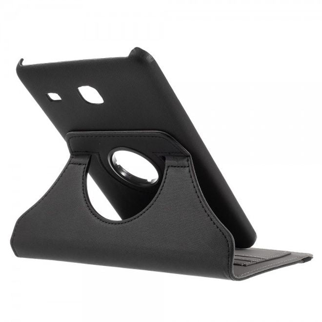 Samsung Galaxy Tab E 8.0 Rotierbare Leder Cover Hülle mit stoffartiger Textur und Standfunktion - schwarz