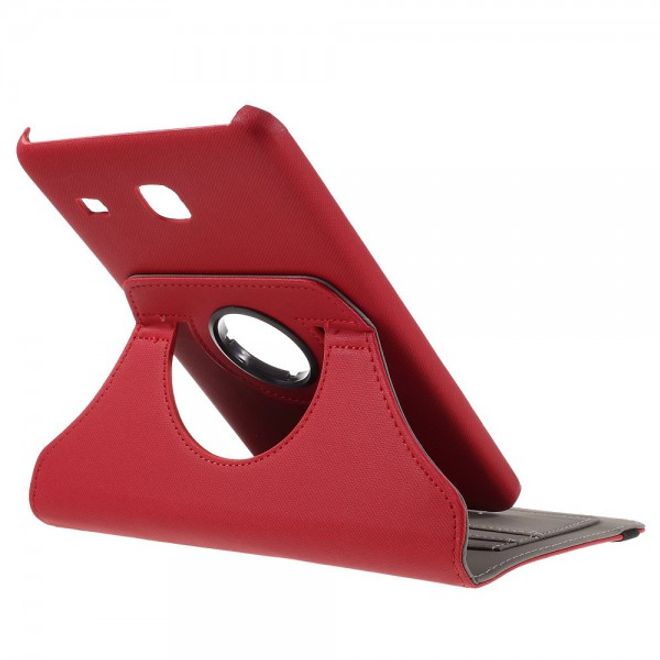Samsung Galaxy Tab E 8.0 Rotierbare Leder Cover Hülle mit stoffartiger Textur und Standfunktion - rot